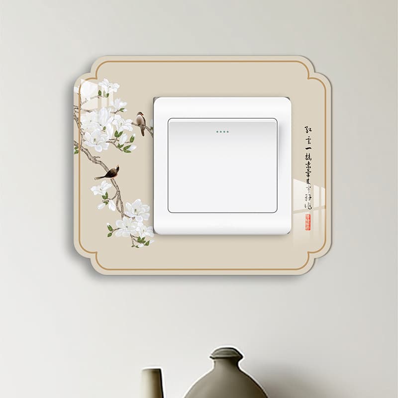 Creative Acrylic Anti-Dirty Home Switch Protection Cover, Decorative for Bedroom and Living Room, New Chinese-style Concealment Wall Hanging