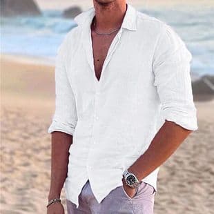 Men's Summer Beach Solid Color Spread Collar Shirt for Outdoor Street Style