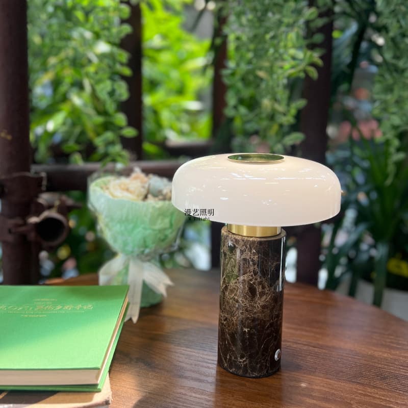 Mushroom Glass Retro Desk Lamp Bedside Lamp Luxury High-end Marble Master Bedroom Mid-century Charging Atmosphere Light