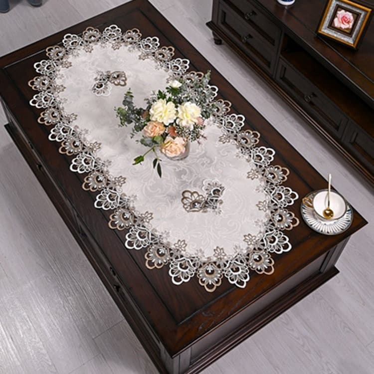 Lace Tablecloth, American-Style Dining Table Pad, Nordic-Style Coffee Table Pad, Trendy Luxury Tablecloth, Oval