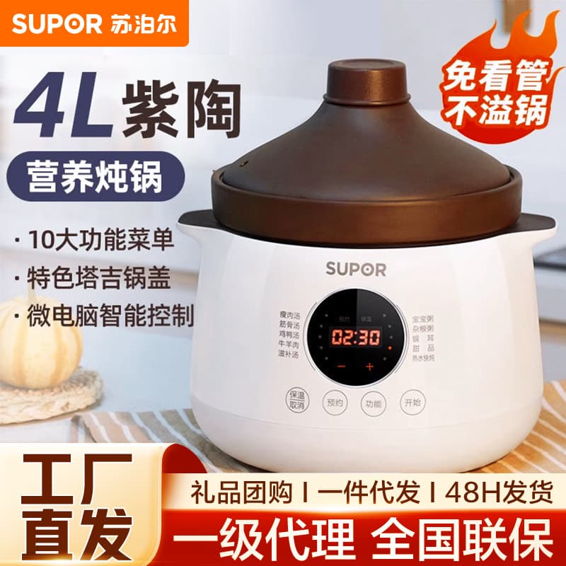 SUPOR Electric Stew Pot, Soup and Congee Maker, Bird's Nest Steamer, and Electric Cooking Pot