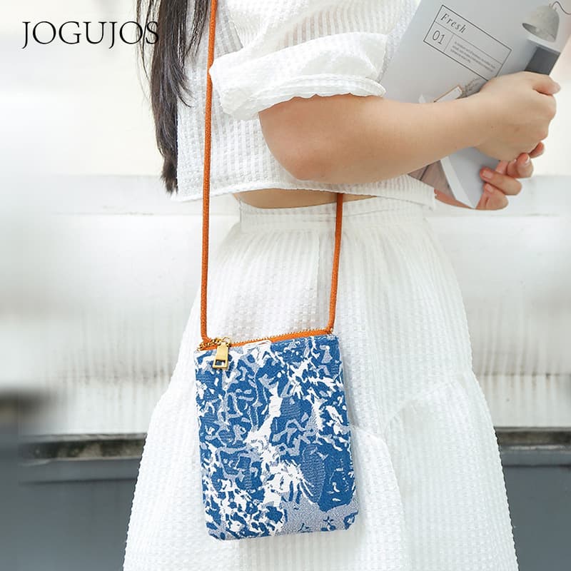 New Women's Small Handbag Denim with Lambskin Leather Shoulder Bag High-End Commuter Crossbody Bag