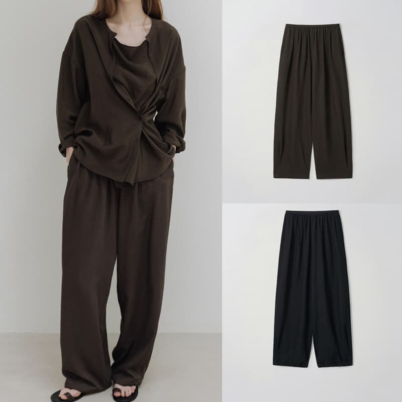 Korean MO*A Summer New Simple Solid Color Versatile Draped Pleated Buckle Hem Casual Pants for Women