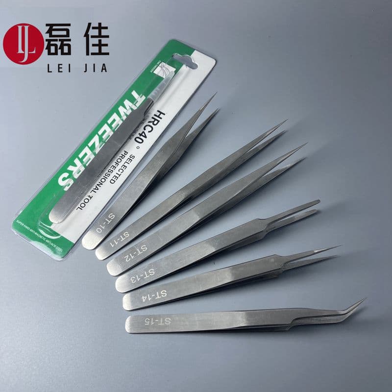 Stainless Steel ST Tweezers, Pointed and Curved Tip Tweezers, Eyelash Extension Tweezers, Bird's Nest Tweezers, Repair Tool Clips, DIY Tweezers
