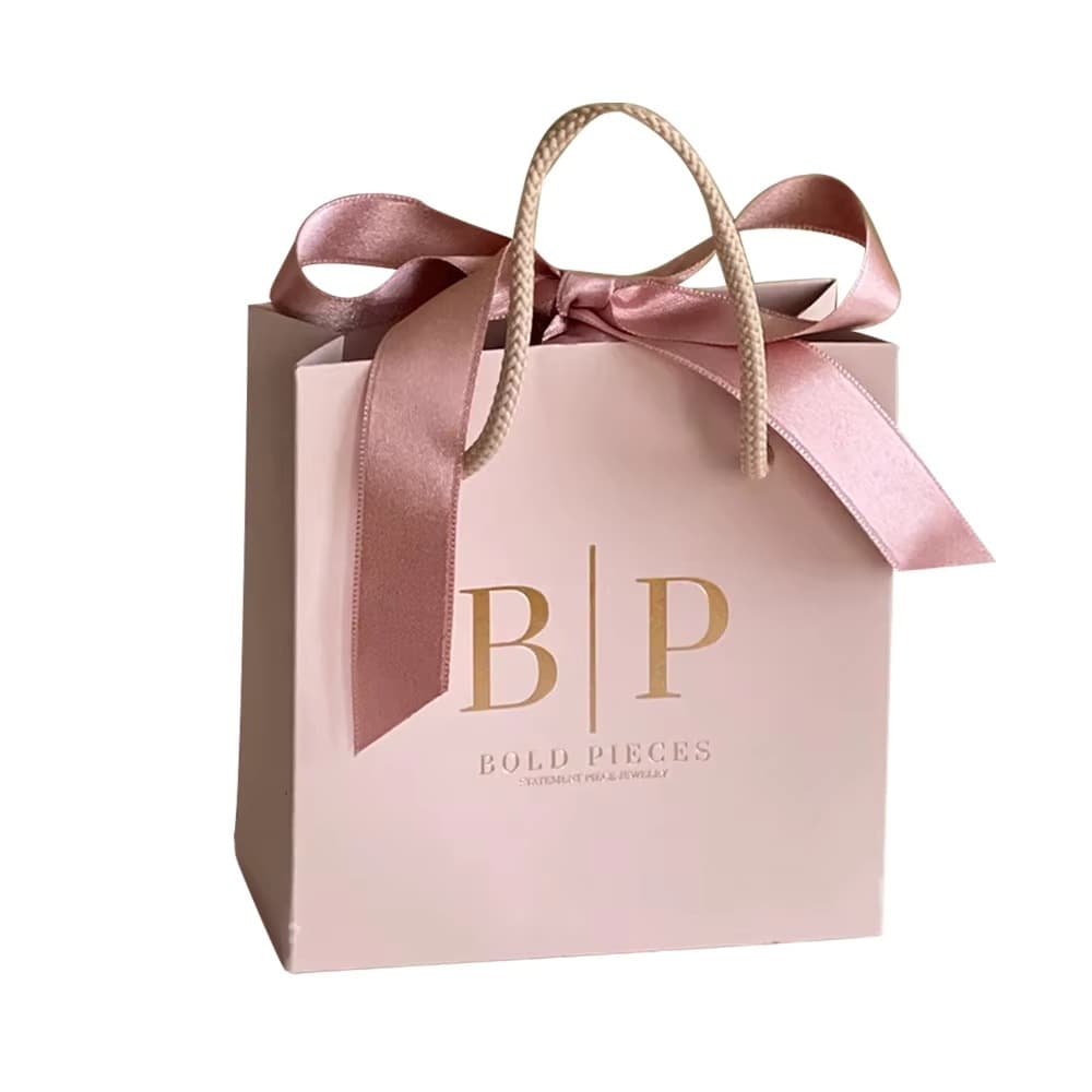 Paper bag custom mini gift bag pink jewelry paper handbag wholesale paper bag with ribbon