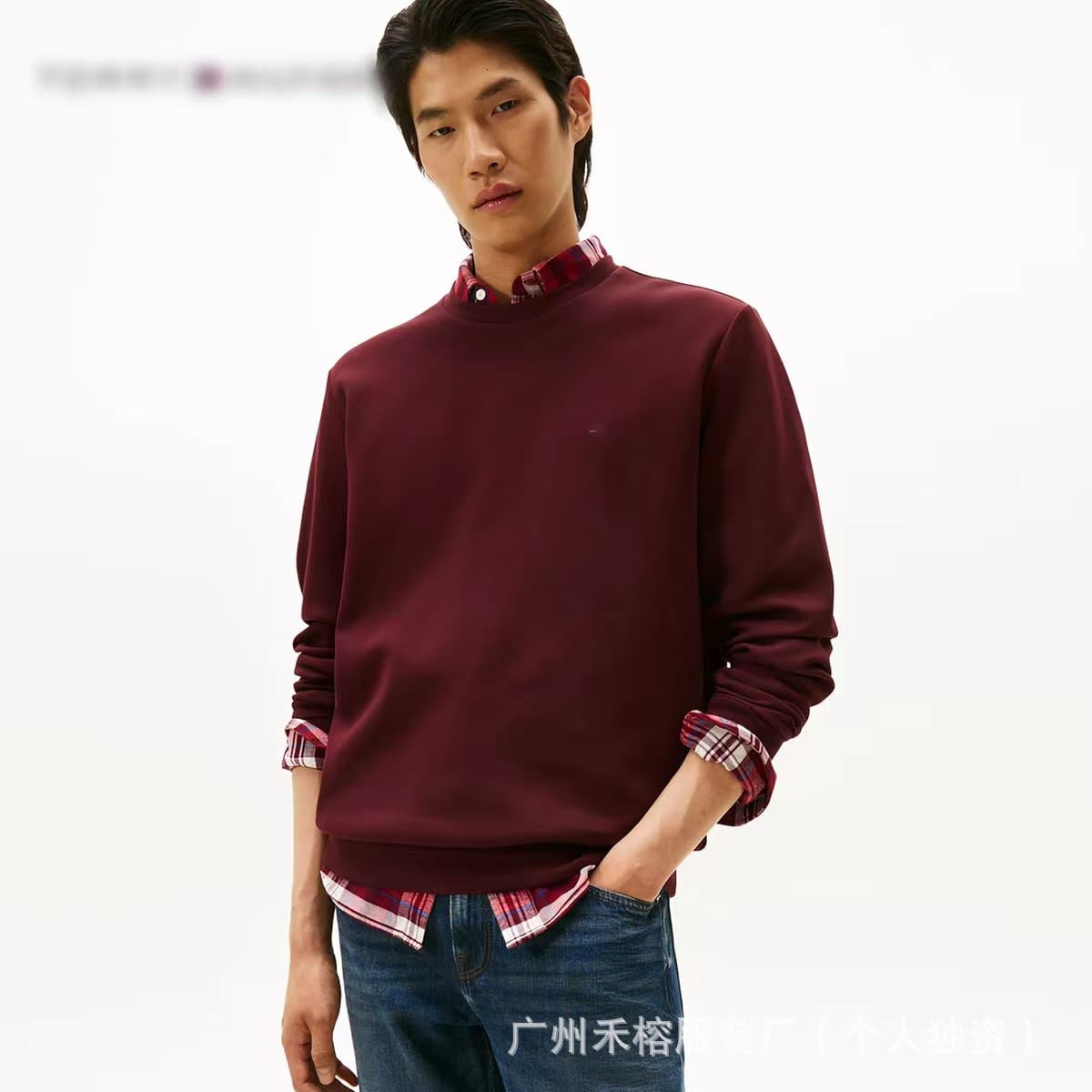 Export crew neck embroidered Tommy sweatshirt, cross-border autumn/winter new pullover base shirt, crew neck embroidered Tommy top