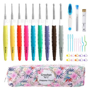 Cross-border Cherry Hand Knitting Crochet Hook Yarn Knitting Tool Crochet Bag Rainbow TPR Soft Handle Crochet Hook Set
