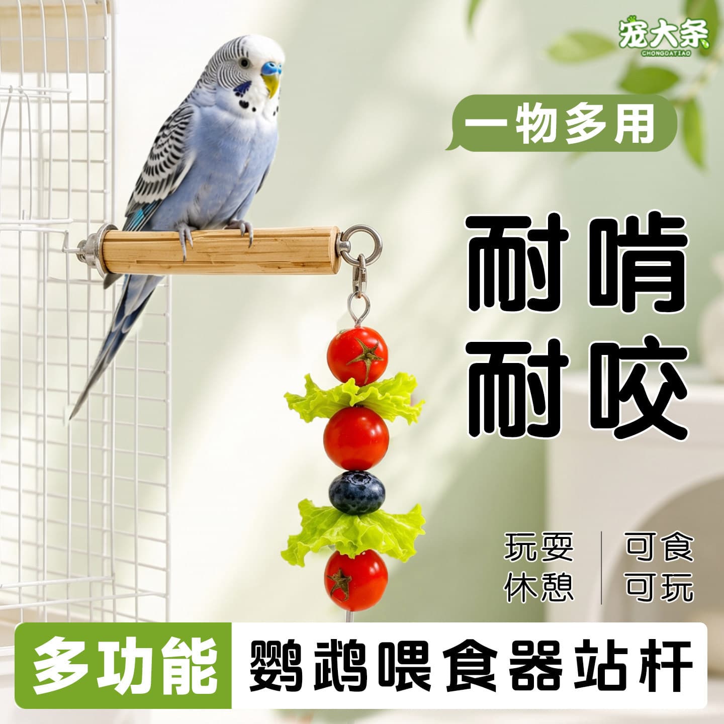 Parrot Fruit Fork Stainless Steel Feeder with Perch for Budgie, Cockatiel, Lovebird, Bird Feeding Stand Drop Shipping LP