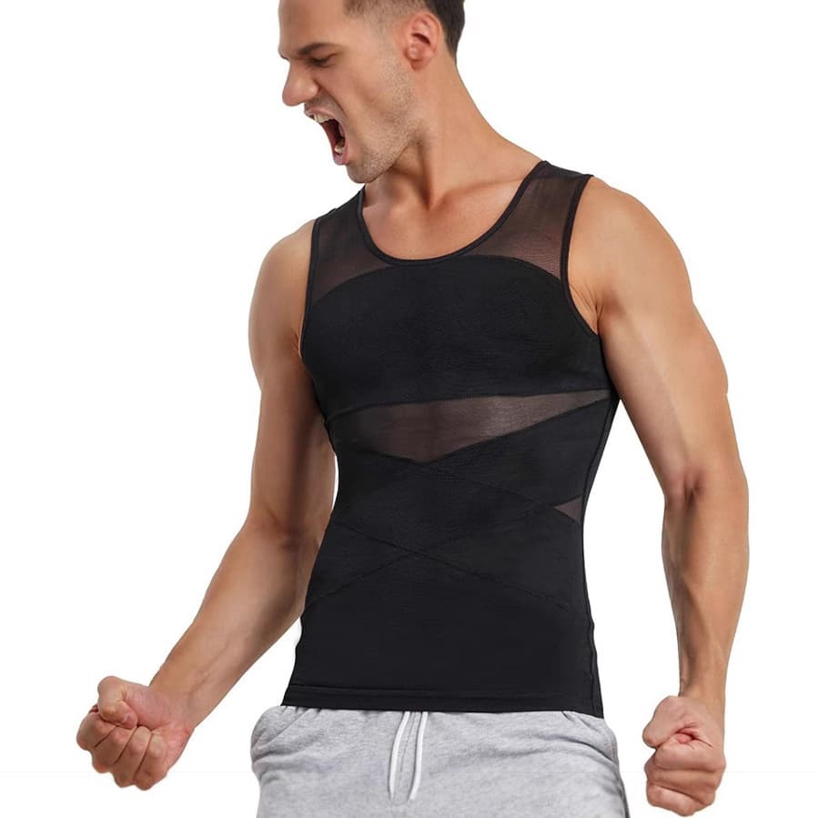 Men's Slim-Fit Vest Underwear, Neoprene Rapid Sweat-Wicking Chest Compression Tight Hidden Abs Vest