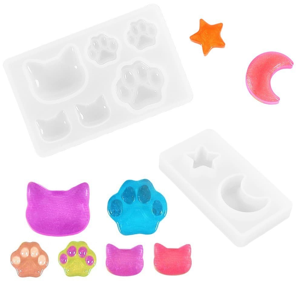 DIY Crystal Epoxy Resin Mold Star Moon Cat Paw Pendant Silicone Mold for Resin Jewelry Making