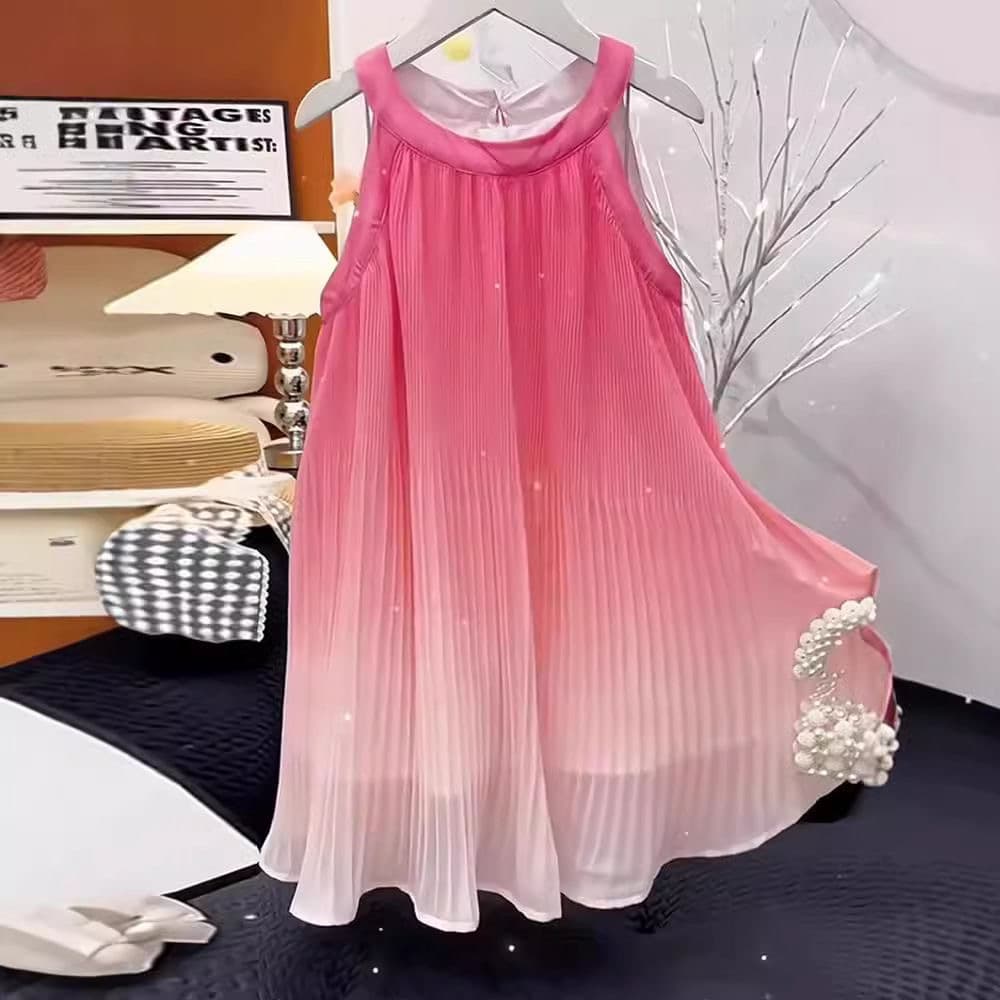 Girls' Summer Dress 2025 New Stylish Children's Chiffon Halter Dress Dopamine Girl Vacation Beach Dress