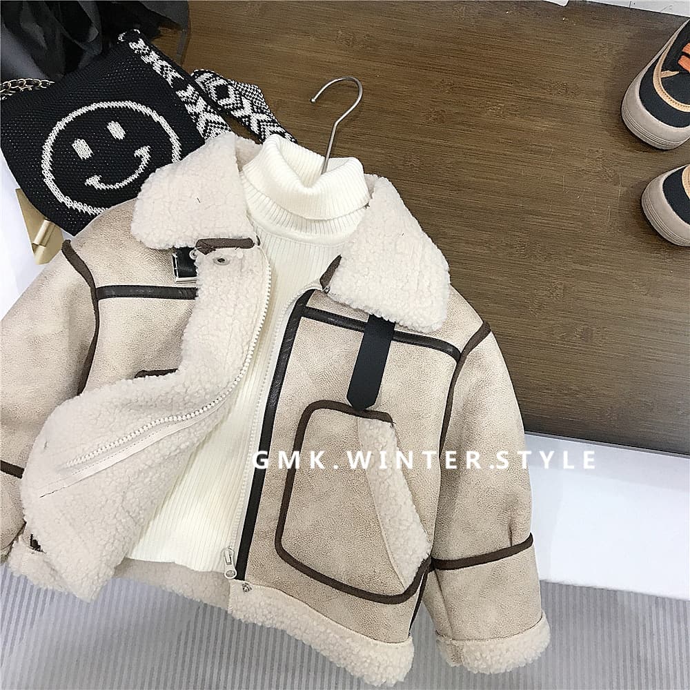 Children's Autumn/Winter Faux Fur Coat with Faux Leather Trim, New Style for Girls, Trendy Biker Jacket