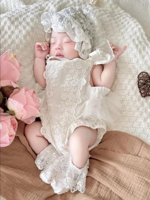 Baby Full Moon Romper Bodysuit for Newborn Girls Summer Sleeveless Bodysuit Infant 100-Day Outfit