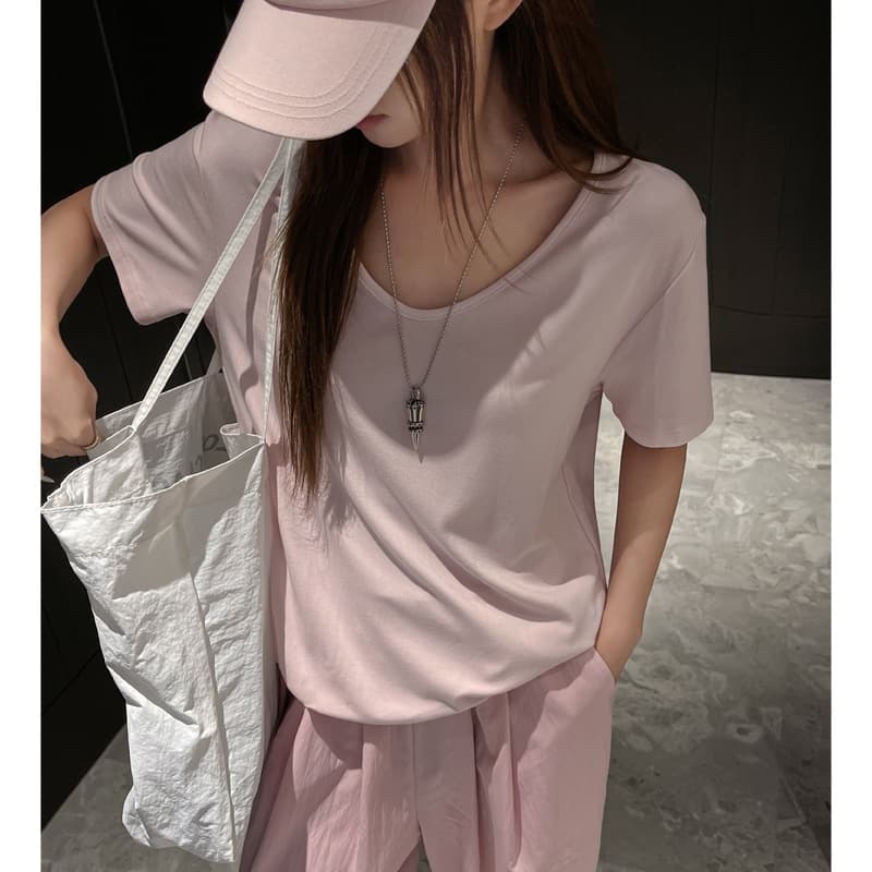 Modal V-Neck Loose Fit Regular Shoulder Short Sleeve T-Shirt Women's Versatile Outerwear Summer High-End Korean Style Top