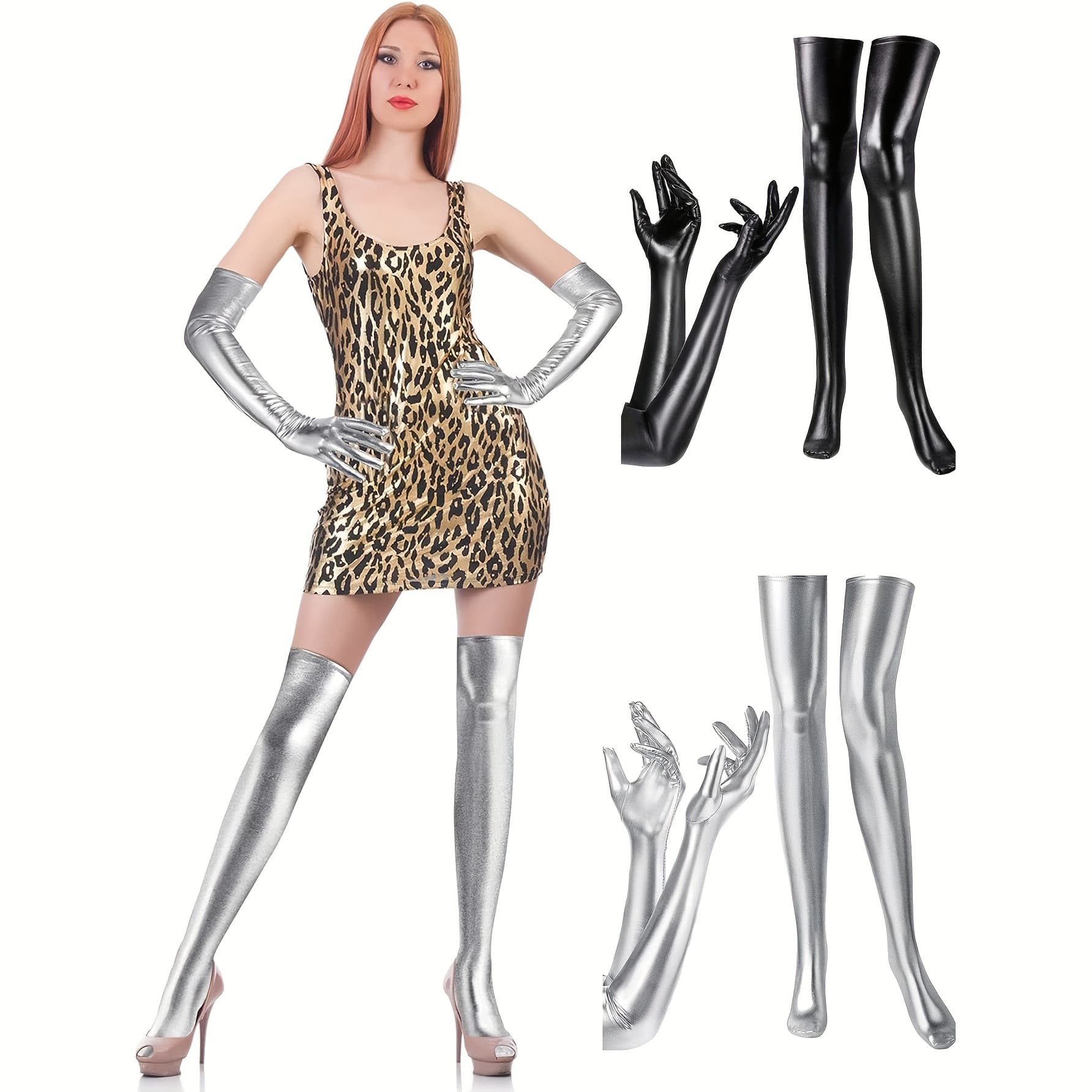 Patent Leather Women's Tight Party Stockings Gloves Holiday Party Costume Accessories Leg Warmers Gloves LP836