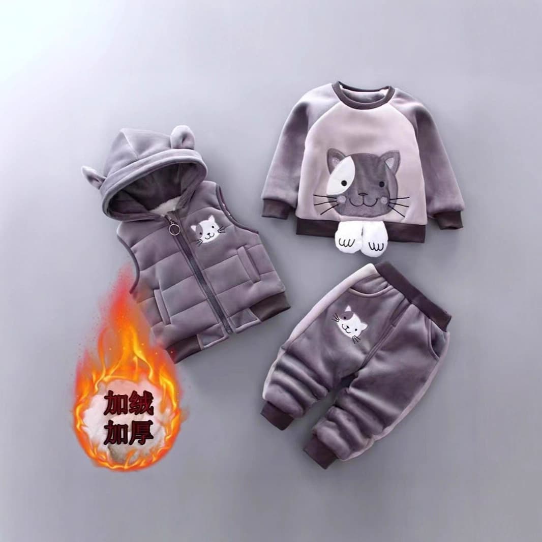Girls Winter Fleece-Lined 3-Piece Set, Baby Kids Sweatshirt, Vest and Jacket Outfit for Toddlers