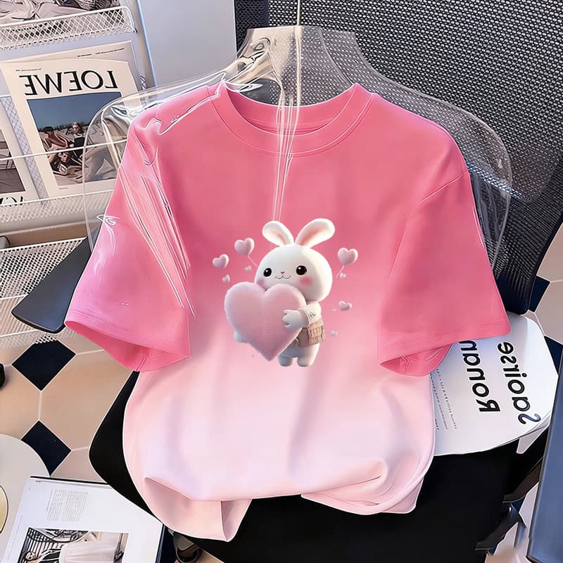 Korean girls' printed short-sleeved T-shirts, loose and slim, children's summer clothes, fashionable and versatile tops for little girls