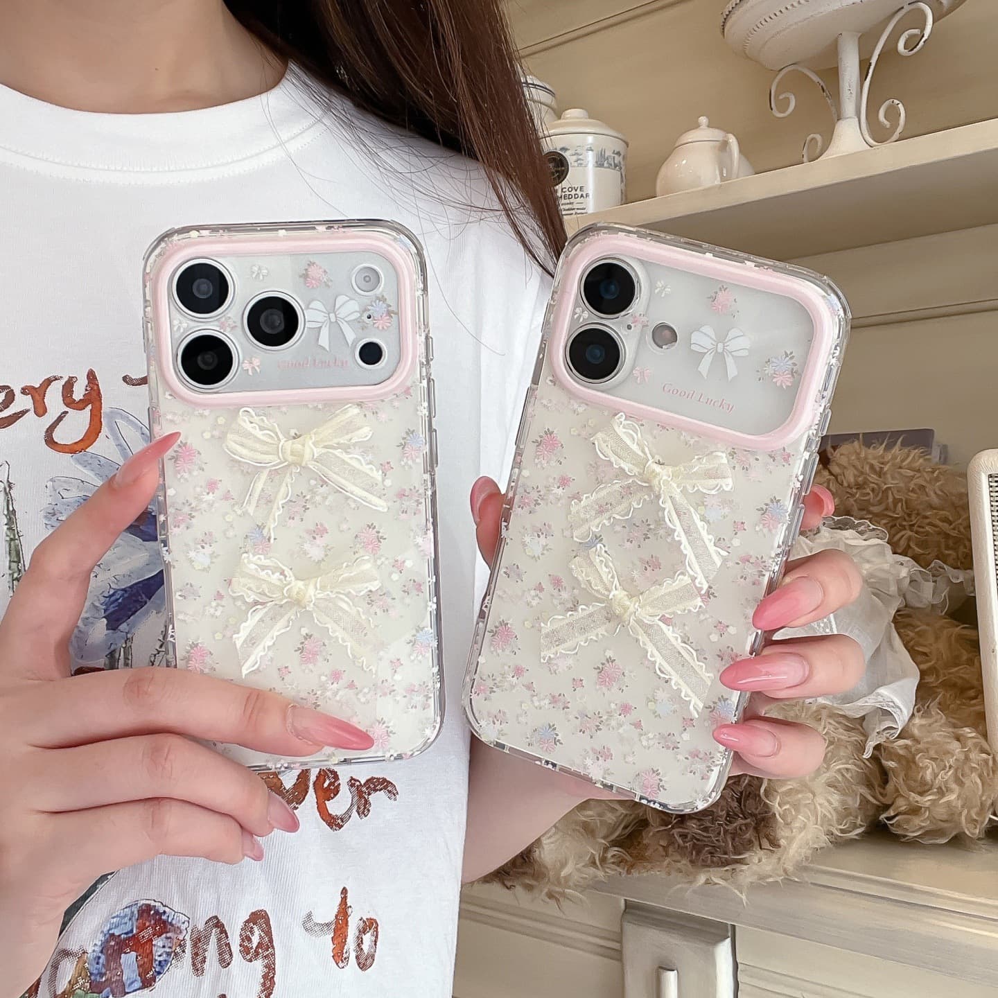 Floral 3D Bow Case Compatible with iPhone 16 Pro Max, iPhone 15, 17 Pro/14 Protective Cover for Women