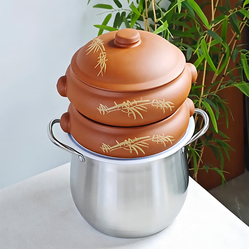 Soup Steamer for Steam-Boiled Chicken, Purple Clay/Zisha Steamer Set for Home and Commercial Use
