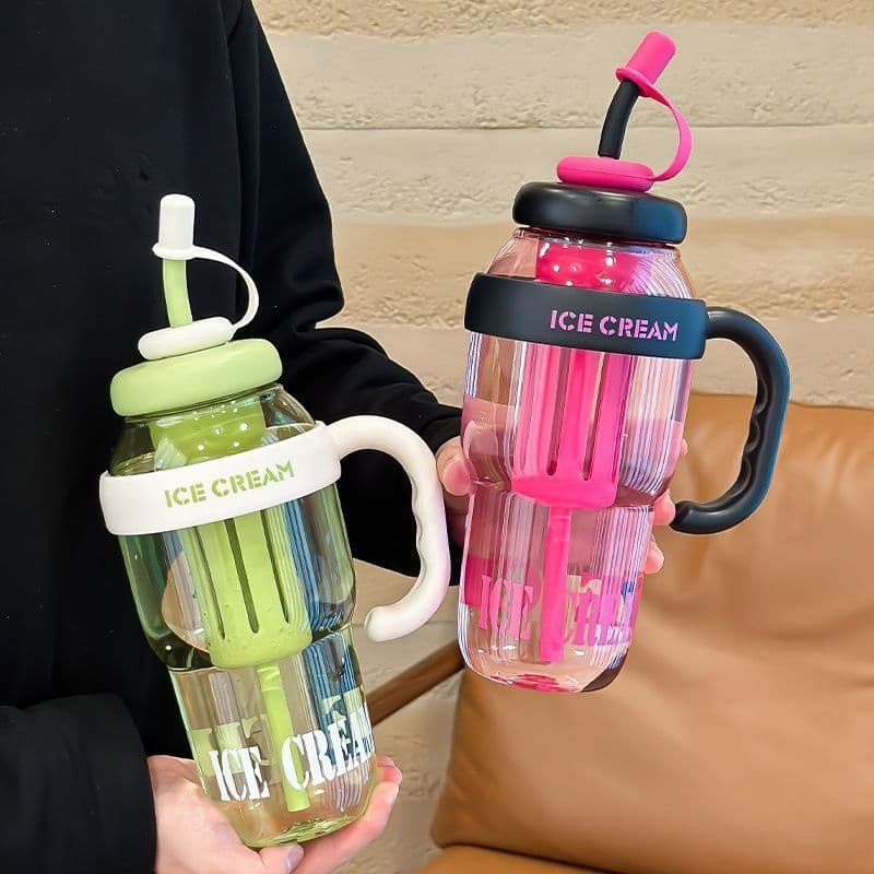 2026 Large Capacity Water Bottle for Women, Ice Blaster Straw Cup, High Aesthetic Student Summer Tea Water Separation