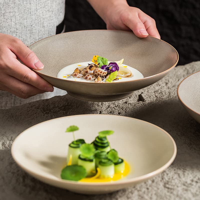 Tall soup plate retro high-end light luxury creative Chinese dish plate deep dish household commercial Western soup plate tableware wholesale