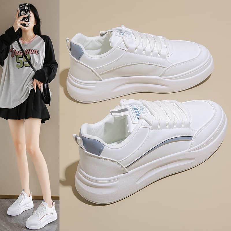 Ins Korean Style White Shoes Women's Fashion 2024 Autumn New Breathable Student Running Board Shoes Platform Casual Shoes SH835