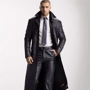 Hot Selling Cross-Border Stock Men's Extended Length Trench Coat, Men's Fashion Extended PU Leather Jacket Slim Fit Style