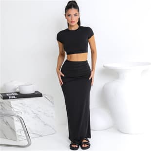 European and American Style 2023 Spring/Summer New Cross-Border Women's Short Crop Top High-Waist Pencil Skirt Casual Set