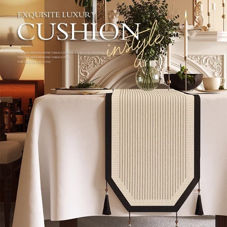 Shaped Table Flag, Light Luxury, High-End Tablecloth, Linen-Like Fabric, Long Tea Mat, Waterproof and Oil-Proof, Chinese Zen Coffee Table Cloth