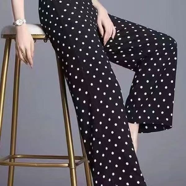 Polka Dot Wide-Leg Pants for Women Summer High-Waist Slimming Flowy Ice Silk Pants Moms' Ice Silk Trousers Default Option