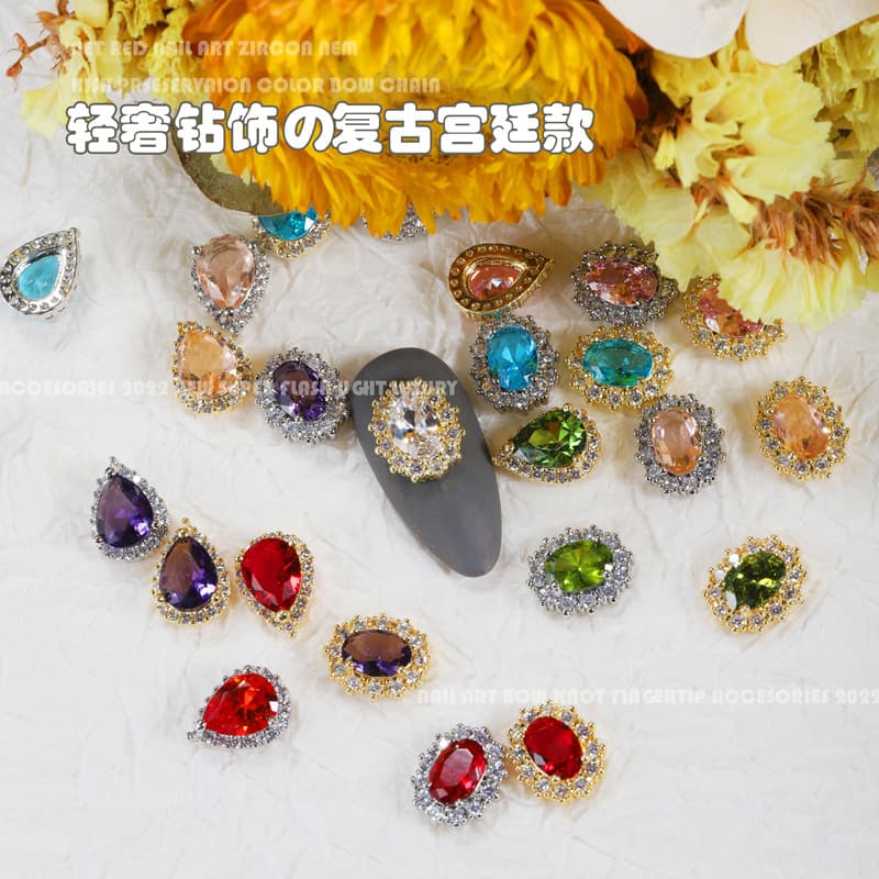 New Trendy Palace-Style Colorful Zircon Jewelry, Super Sparkling Luxury Full-Diamond Retro Gem DIY Nail Rhinestones Wholesale
