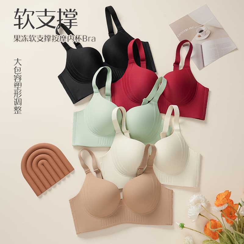 New Lightweight Seamless Large Cup Push-Up Adjustable Plus Size Bra Soft Support 46 Cup Women's Cross-Border Export