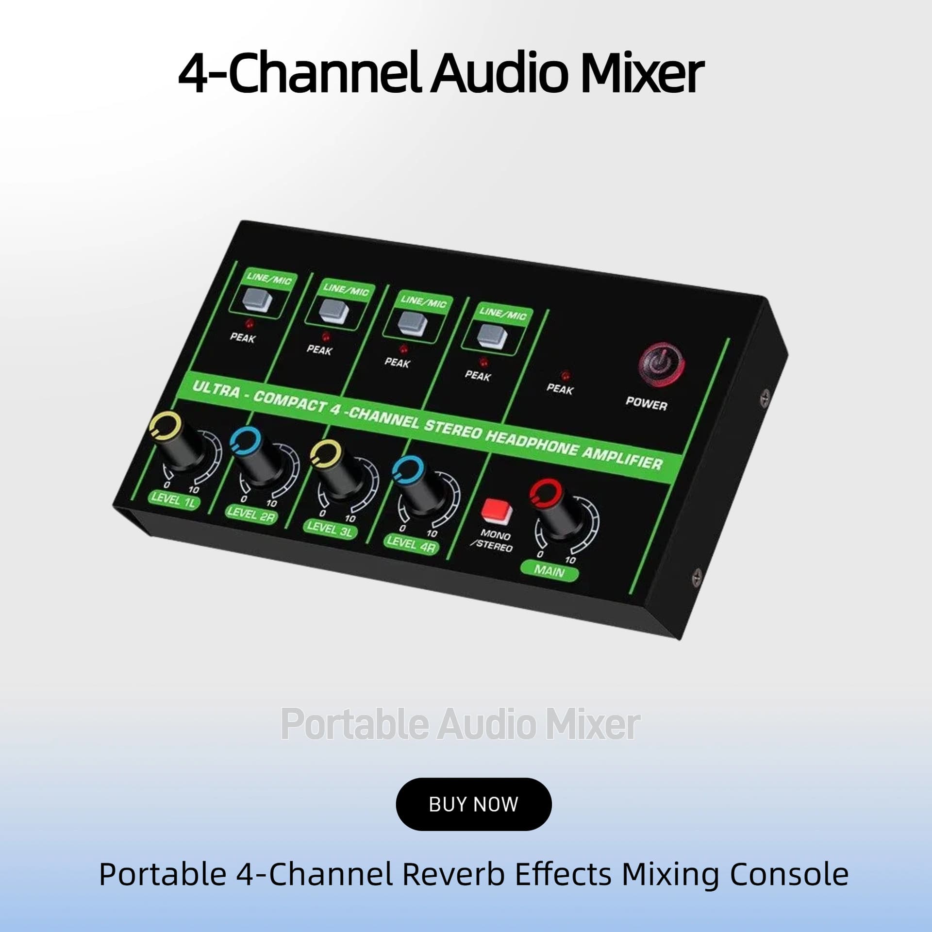Factory Direct 4-Channel Audio Mixer 4-In 1-Out Stereo Mixer Small DJ Mixer