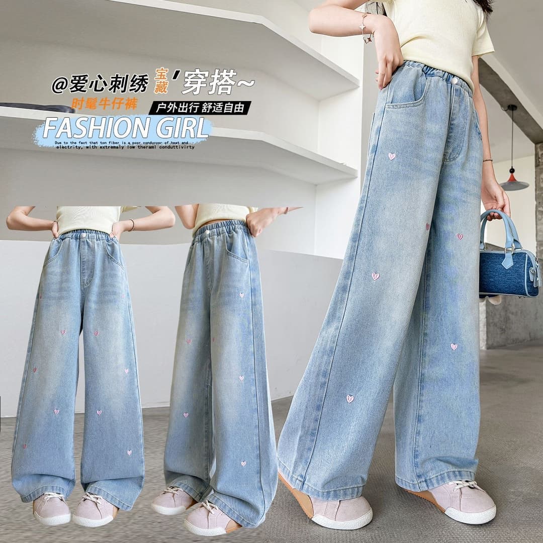 Girls' Jeans Summer Thin Style 2026 New Arrival Big Kids Summer Wear Straight Leg Children's Wide-Leg Pants for Middle School Students