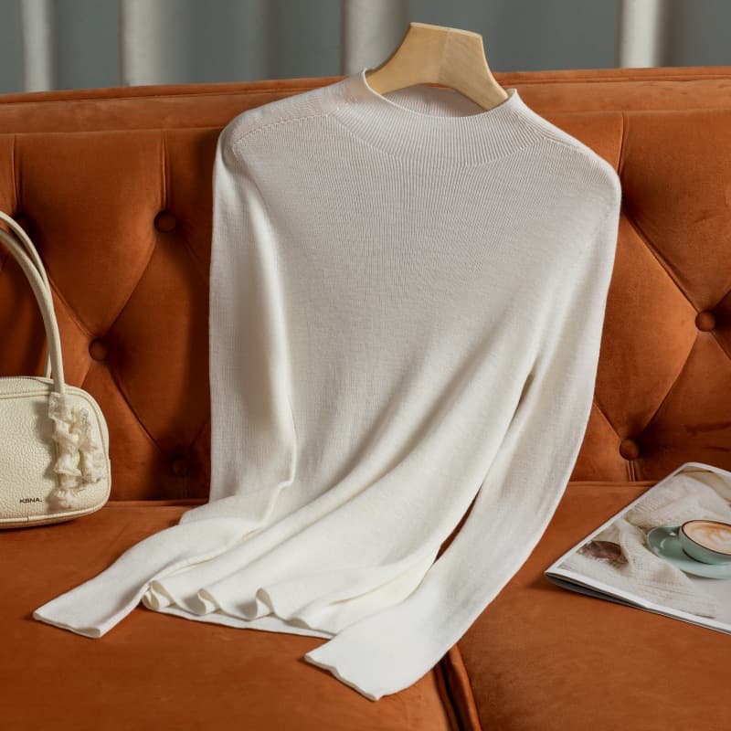 【Mimi Velvet Skin-Friendly】Machine Washable New Zealand/Australia Slim Fit Wool Sweater Women's Pullover Knit Base Layer Top