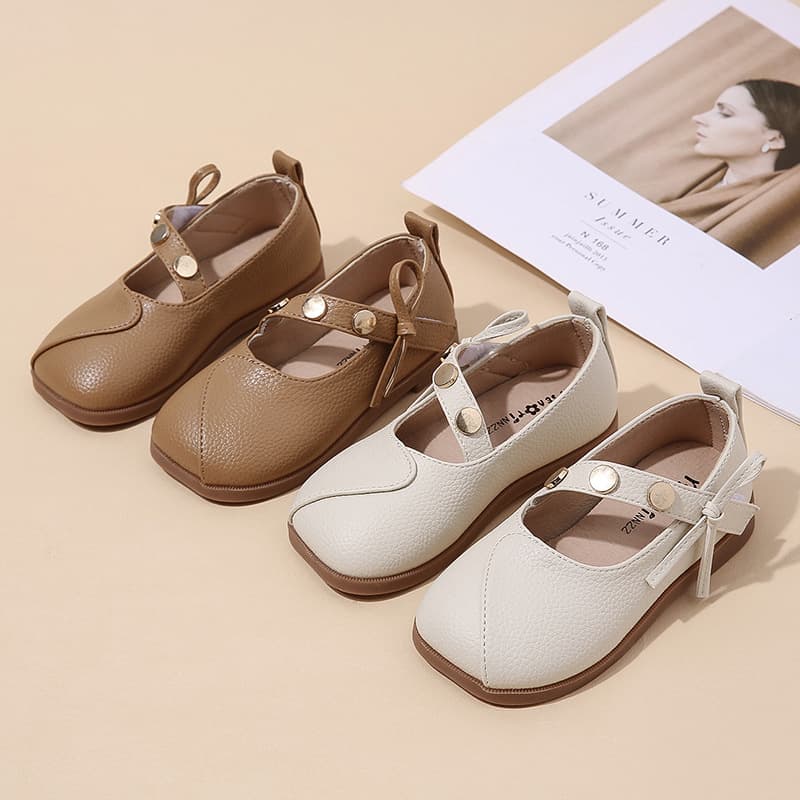Girls' Leather Shoes Spring Autumn 2026 New Style Soft Sole Velcro Children's Princess Shoes Korean Fashion Casual Shoes for Little Girls