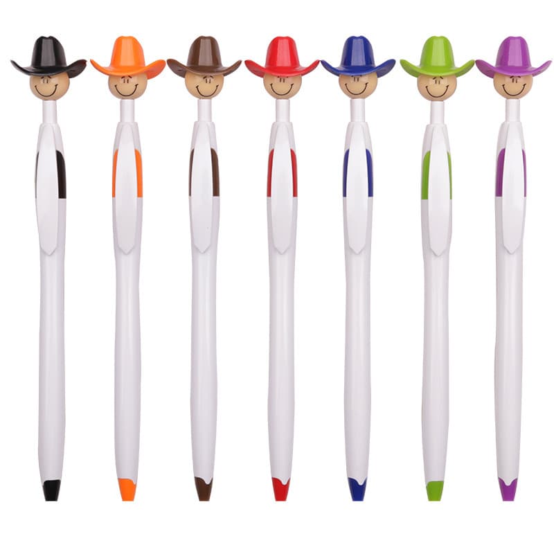 Creative cartoon cowboy hat push-action ballpoint pen with printed LOGO advertising pen student office stationery cute oil-based pen