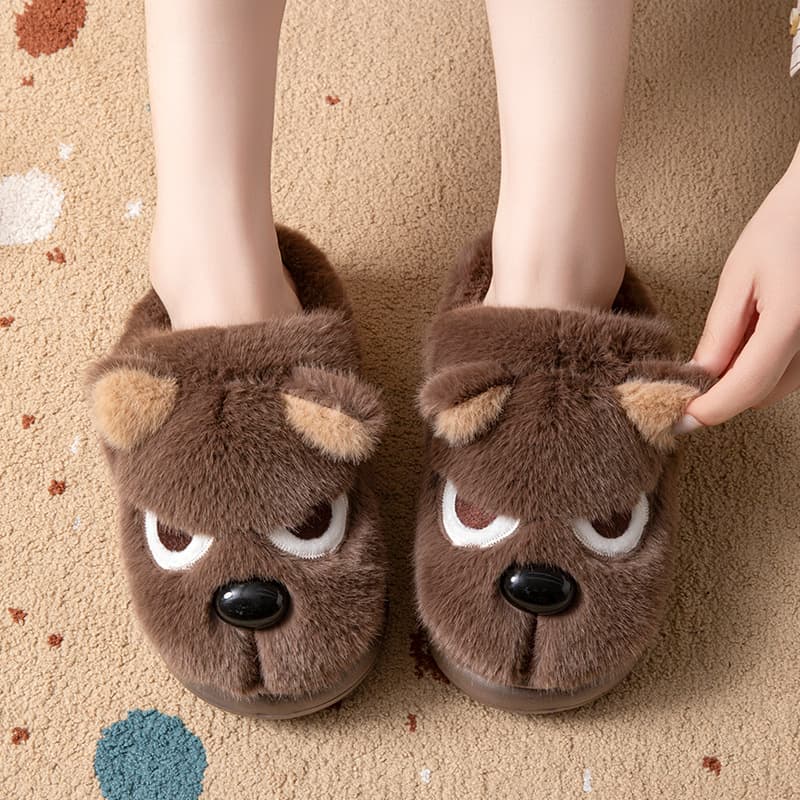 Cartoon Plush Cotton-Filled Slippers for Men and Women, Couple Style, Cross-Border Trade, Big-Eyed Great Dane, Indoor and Outdoor Home Winter Slippers