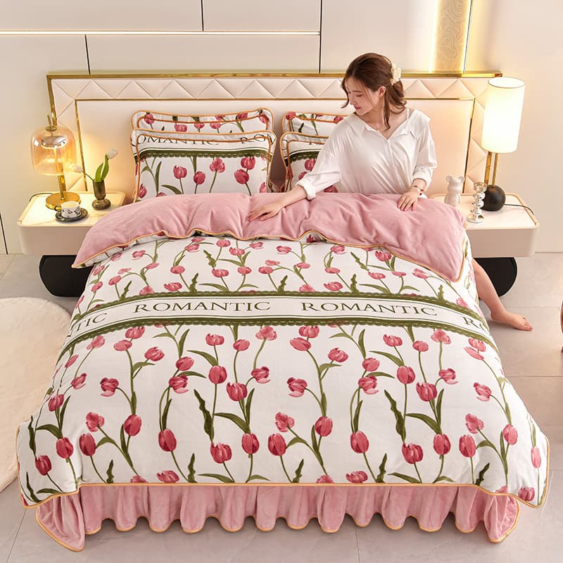 2024 New Model 20,000 Sets Daily High GSM 8.5 Jin Milk Velvet 4-Piece Set Flannel Velvet 4-Piece Set Live Stream Wholesale