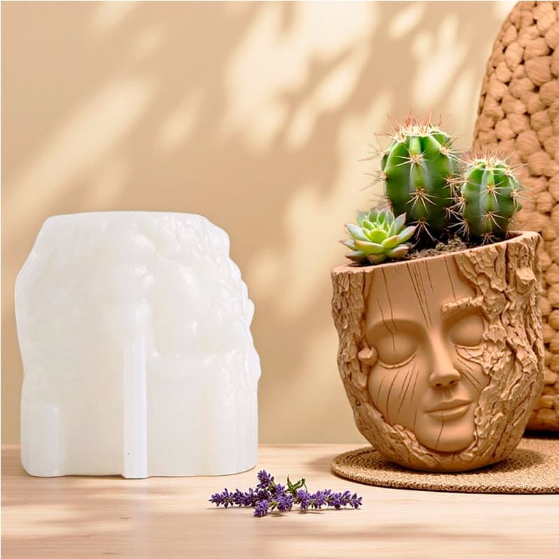 Stump Girl Face Flower Pot Silicone Mold DIY Handmade Cement Gypsum Flower Pot Pen Holder Storage Epoxy Resin Mold