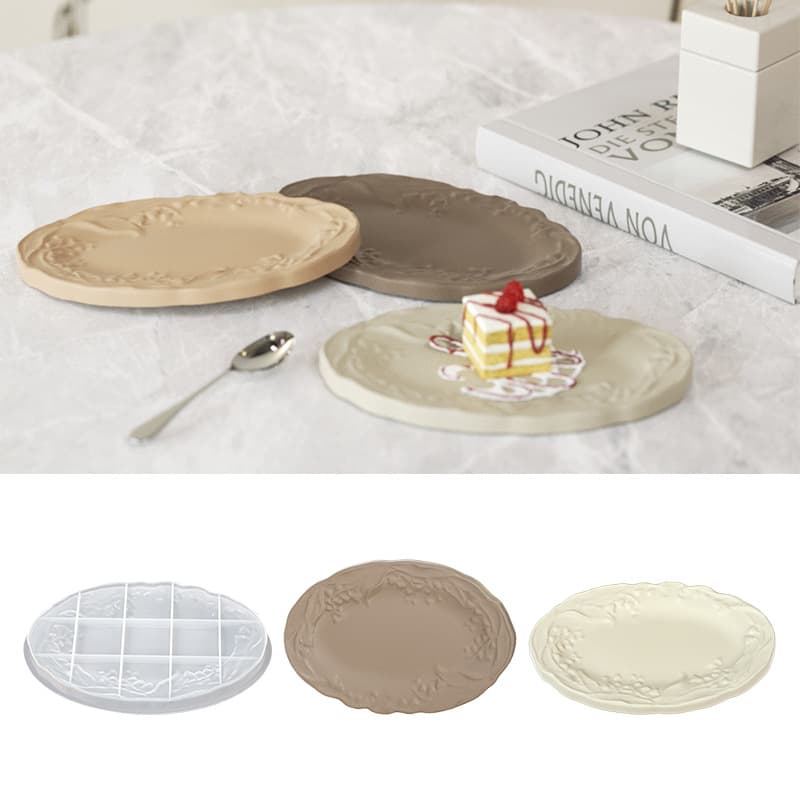 European-style Embossed Pattern Tray Silicone Mold for DIY Aromatherapy Plaster Oval Dish Ornament Resin Casting Mold
