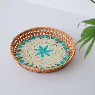 Woven Rattan Shell Fruit Plate, Dessert Tray, Handmade Creative Multicolor Shell Snack Tray, Tea Tray, Storage Tray