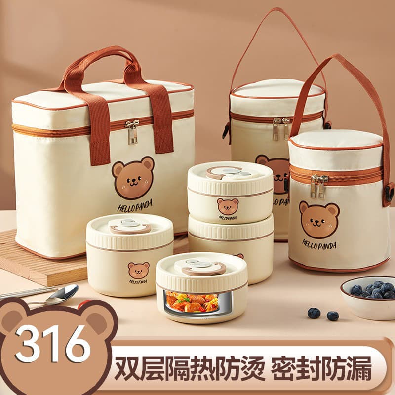316 stainless steel insulated lunch box microwave heated double-layer lunch box student office worker round portable lunch box