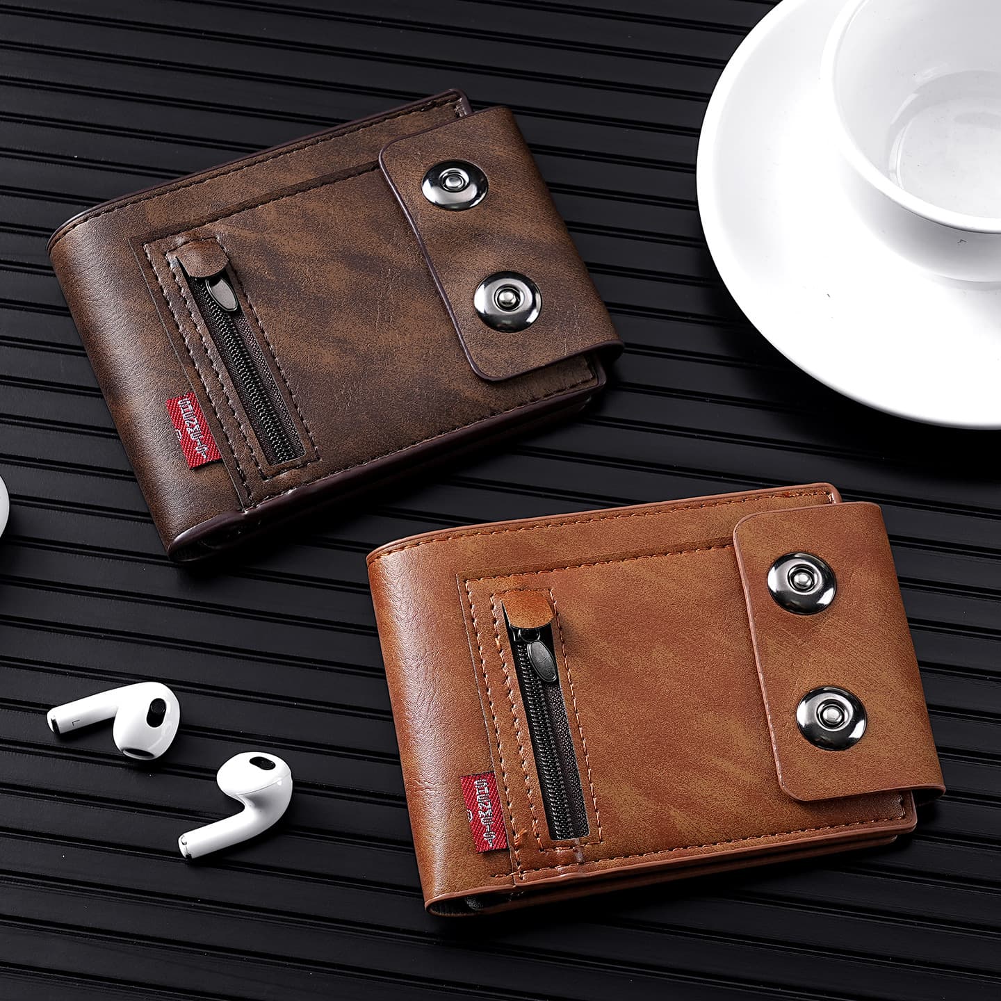 New Cross-Border Men's Short Wallet Business Double Buckle Multi-Card Holder US Dollar Coin Purse Wholesale Direct Supply