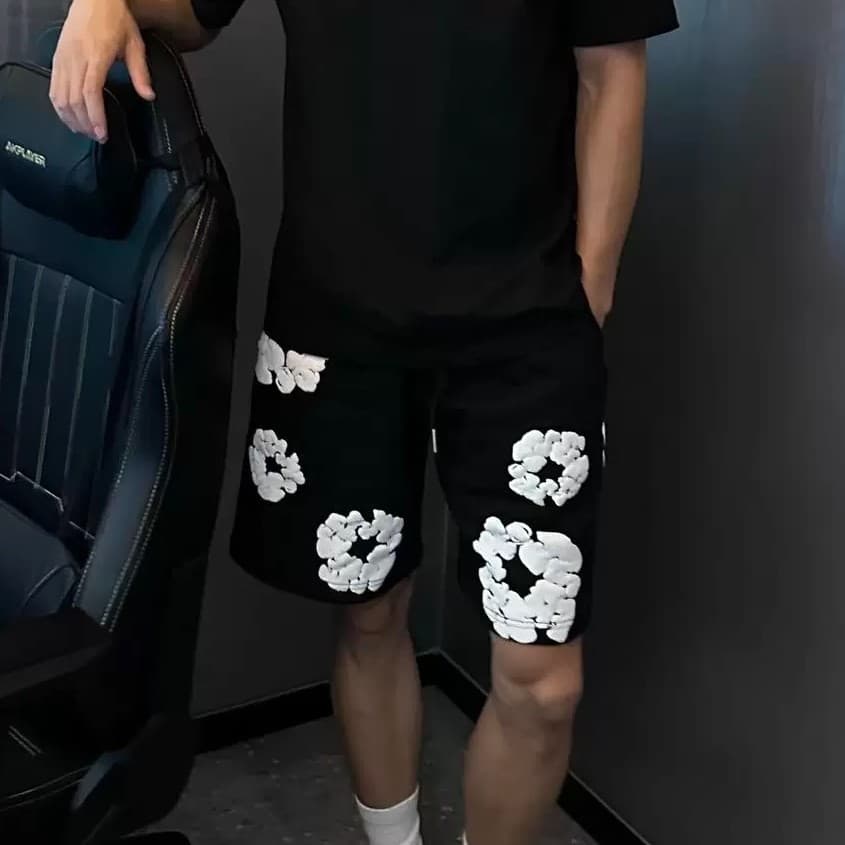 Meichao Kapok Foam Print Five-Point Pants Men's Summer Niche Casual Sports Fitness Raw Hem Shorts