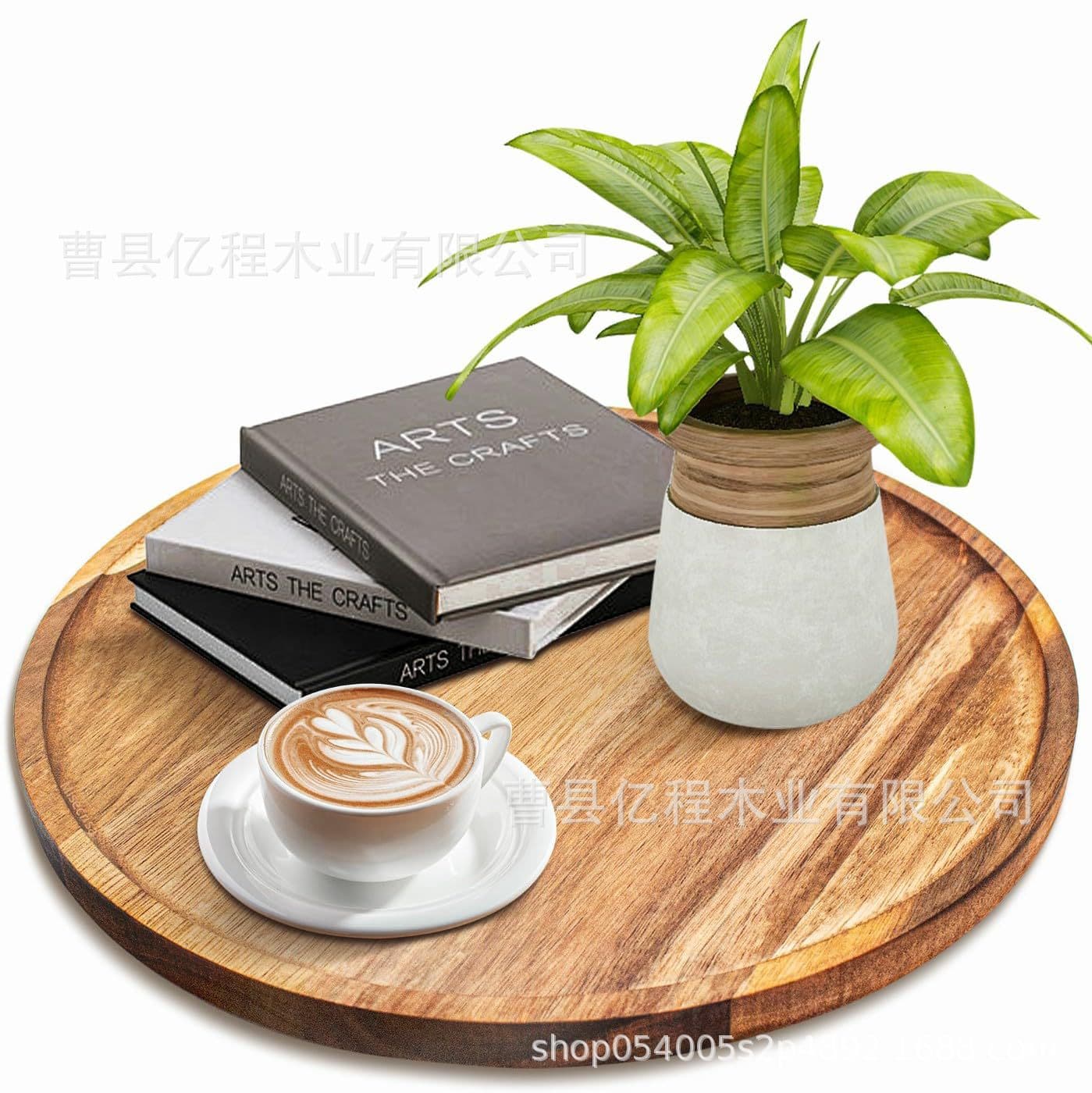 Round Wooden Tea Tray Serving Tray Wood Tray for Cafe Afternoon Tea Dessert Plate Hotel Cake Plate Breakfast Tray