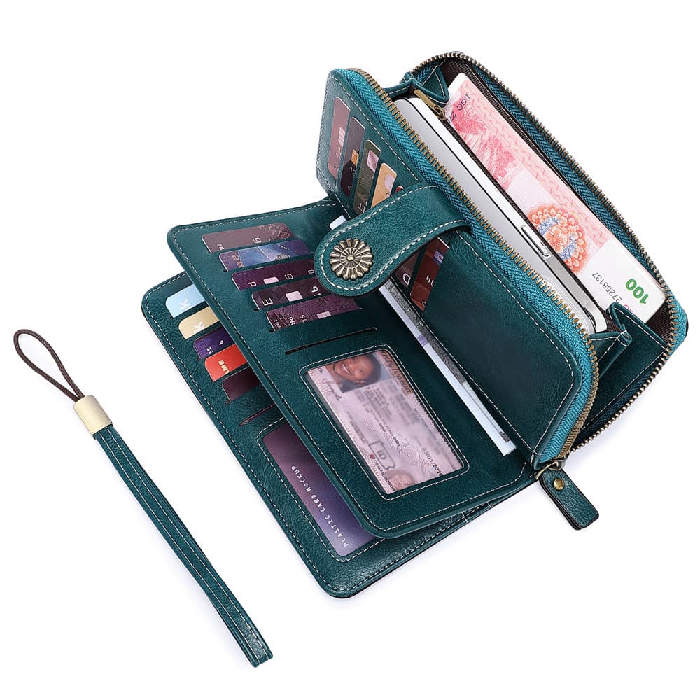 Women's New Large-Capacity Coin Purse Mobile Phone Bag Oil Leather Handbag Long Zipper Cut Out Coin Bag Card Holder H197