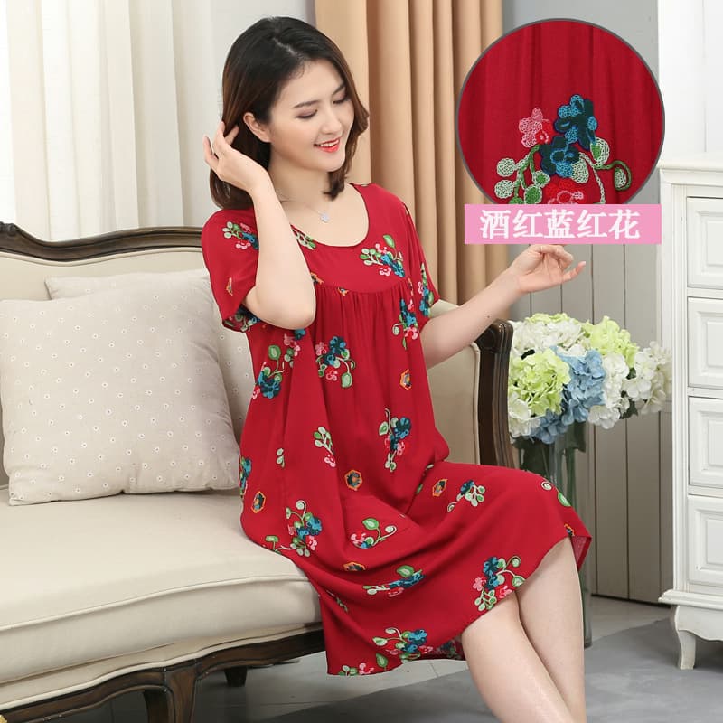 Short-sleeved Cotton Silk Nightgown for Women, Summer Maternity Sleep Dress, Plus Size Cotton Silk Nightgown for Elderly, Soft Cotton Rayon Dress