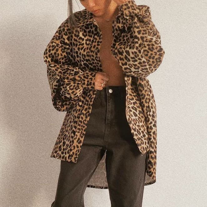 European and American Fall/Winter Trendy Street Style Leopard Print Oversized Shirt for Women, Cross-border Wholesale, American Retro Loose Jacket