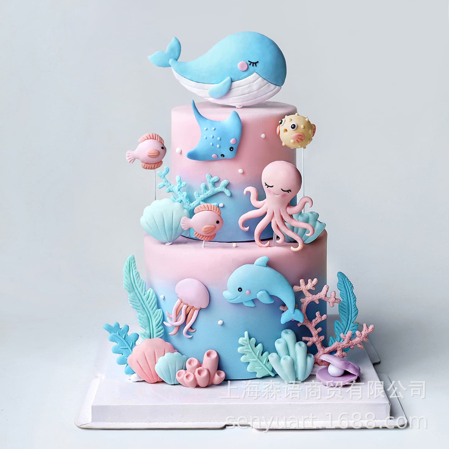 Cake decoration whale octopus manta ray dolphin dolphin jellyfish ocean children birthday cake insert